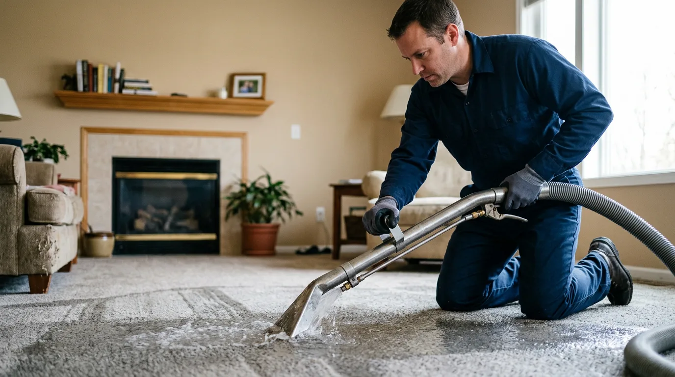 Water damage restoration technician working near Blackstone, IL